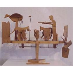 Folk Art: Dan Sanzone (20th Century) American, WHIRLY GIG, hand carved wood sculpture, 15 x 19...