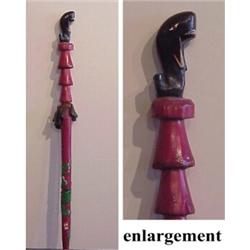 Folk Art: Walking Stick, NORTHWEST COAST STAFF, the carved and painted shaft with a whale crown...