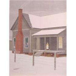 Fold Art: Velox Ward (b. 1901) American, WINTER FARM, color lithograph, signed, numbered editio...