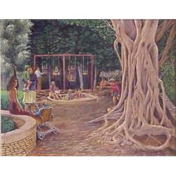 Nahum Gilboa (20th Century) Israeli, PARK SCENE, oil painting on canvas, 10 1/2 x 13", signed,...