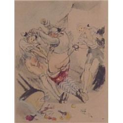 Louis Icart (1888-1950) French, LA NUIT ET LA MOMENT, book plate, color etching, signed, image...