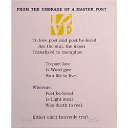 Robert Indiana (b. 1928) American, LOVE POEM: FROM THE UMBRAGE..., color intaglio with letterpr...