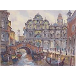 Anatole Krasnyansky (b. 1930) Russian, VENICE CANAL, color screenprint, signed, artist's proof,...