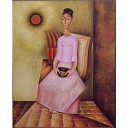 Latin American School (20th Century), SEATED WOMAN, oil painting on canvas, 40 x 32", framed. $...