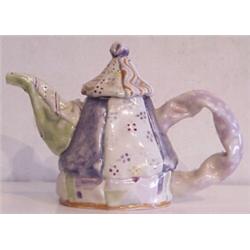Mathieu (20th Century) American, PATCHWORK, 1984, ceramic teapot, painted & glazed, 8 x 11 x 6"...