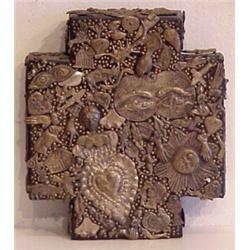 Mexican School (20th Century), MIRACOLO, charm covered cut wood, 6 1/4 x 5 1/4 x 1 1/2", signed...