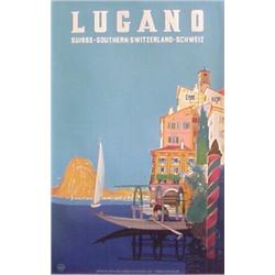 Poster: Travel (20th Century), LUGANO SWITZERLAND, color lithograph poster, Imprime En Suisse P...