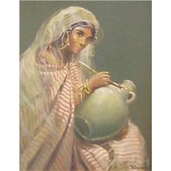 Ramon (20th Century) American, HAREM GIRL WITH JUG, oil painting on Masonite, 20 x 16" signed l...