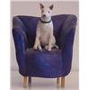 Image 1 : Nancy Rehg (20th Century) American, BLUE CHAIR WITH TERRIER, acrylic painted ceramic sculpture,...