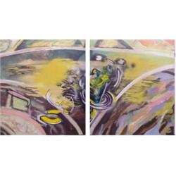 Osvaldo Romberg (b. 1938) Israeli, PASADOOBLES, 1984, diptych, acrylic painting on canvas, each...