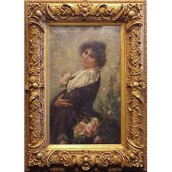 G. Soulay (19th Century) European, WOMAN WITH FLOWERS, oil painting on canvas, 32 x 20, signed...