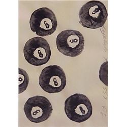 Donald Sultan (b. 1951) American, EIGHT BALLS, 1997, acrylic on paper, 8 1/2 x 6", signed and d...