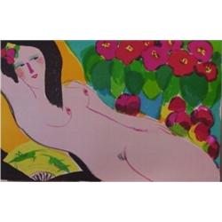 Walasse Ting (Ding Xiongquan) (b.1929) Chinese/American, RECLINING NUDE WITH GRASSHOPPERS, 1986...