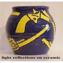 John Waldo (20th Century) American, PISTOLS, ceramic vase, painted & glazed in colors, 8 x 8 x...