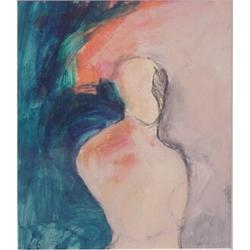 Wallin (20th Century) American, ABSTRACT TORSO, acrylic painting on paper, 11 x 9 1/2", signed,...