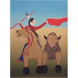 Randy Lee White (20th Century) Native American, STANDARD BUFFALO HUNT, color lithograph, signed...