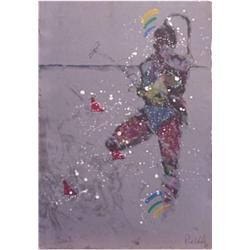 Randy Lee White (20th Century) Native American, TURNS TO, hand painted color lithograph, signed...