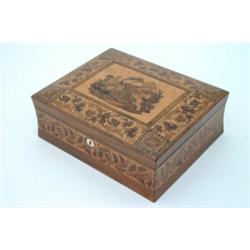 A Tunbridge Ware box, the hinged lid centred by a panel depicting Edward Prince of Wales seated w...