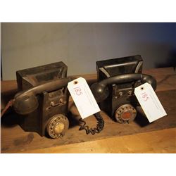Vintage Wall Mount Black Telephones, Pair