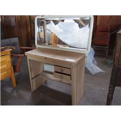 Small Metal 2 Drawer Desk & Metal Frame Bevelled Mirror