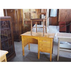 Small Oak 3 Drawer Desk & Oak Office Chair