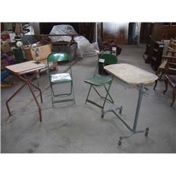Metal Folding Chairs (2), Metal Rolling Table, Metal Stand