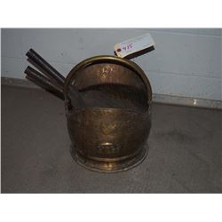 Brass Coal Skuttle With Shovels (2)