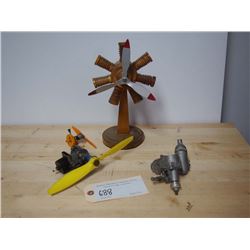 Gas Engines for Model Airplanes (3) With Wooden Stand and Prop