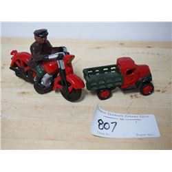 Cast Iron Motorbike and Panel Truck