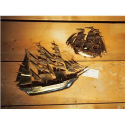 Brass Ship 20" and Copper Sail Ship 11"