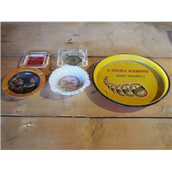 Advertising Ashtrays (4) & Advertising Tray (1)