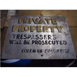 Coleman Collieries Tin Sign