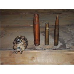 Brass Bullet Casings (3) & Grenade Casing (1)