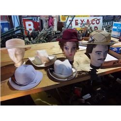 Vintage Hats (6) With Mannequin Heads