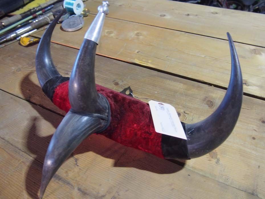 Folk Art Bull Horn Hat/Coat Rack Bodnarus Auctioneering