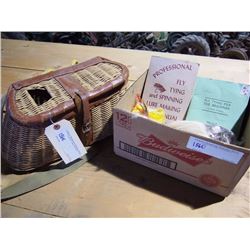 Vintage Wicker Fishing reel & Fly Tying kit