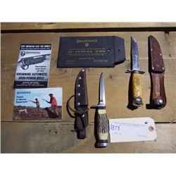 Smaller Hunting Knives (2) & Browning Booklets (2) 1971