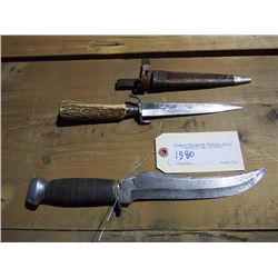 Large German Hunting Knife 12 1/2 & Dagger Style Knife with antler Handle