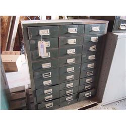 27 Drawer Metal Shop Cabinet, 38" Tall