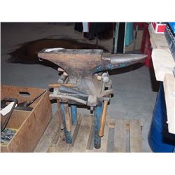Large Peter Wright Anvil on Stand With Swedge, Chisel, Hammers Etc.