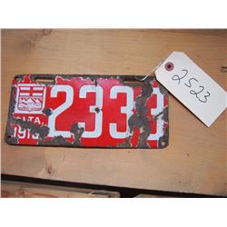 1913 Porcelain Alberta Licence. Plate
