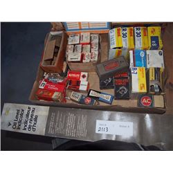 Various Small Engine Parts (Radiator/Gas Caps, Oil Level indicator, Lamps, Spark Plugs, Staples)