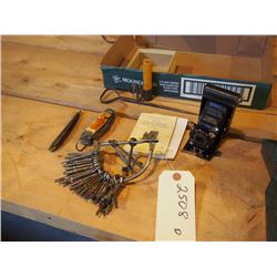 1800's Candle Holder, Skeleton Keys, Camera, Misc