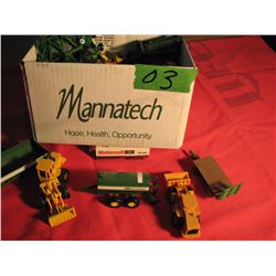 Box of miniature agriculture and industrial toys