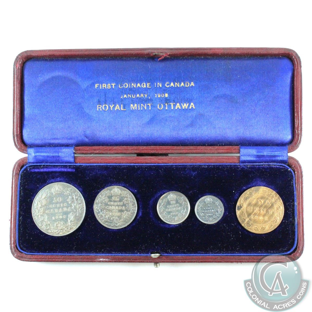 1908 Coin Set *RARE* RCM Issue: 1908 First Coinage in Canada 5-coin Specimen set ...