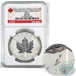 RCM Issue: 2005 Canada $5 VE Day Silver Maple Leaf with Tulip Privy Mark NGC Certified SP 70 (TAX Ex