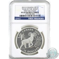 RCM Issue: 2015 Canada $15 Year of the Sheep FIRST RELEASES NGC Certified PF-69 (TAX Exempt)