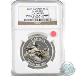 RCM Issue: 2013 Canada $10 Fine Silver Mallard Duck Colorized NGC Certified PF-69 Ultra Cameo (TAX E