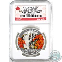 RCM Issue: 2014 Canada $20 Autumn Falls NGC Certified PF-68 FIRST RELEASES Ultra Cameo (TAX Exempt)