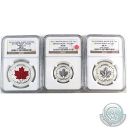 RCM Lot: 3x 2015 Canada $3 Incuse, $4 Incuse & $5 Enameled Reverse Proof Maple Leaf Coins All NGC Ce